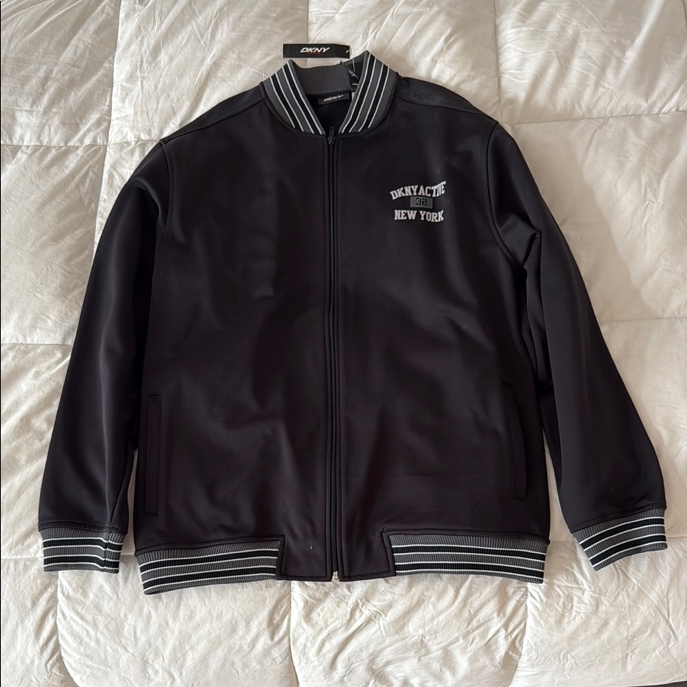 DKNY Black Bomber Jacket with Ribbed Details